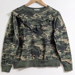 Women's Nine West Ruffle Yoke Camo Print Sweatshirt, Size Medium